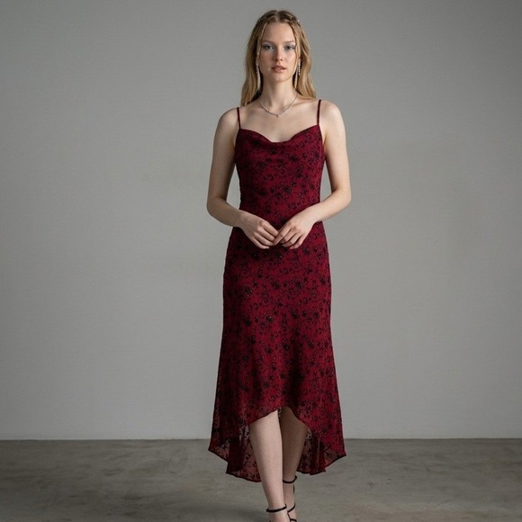 Jessica Howard Dresses & Skirts - Jessica Howard Red Black Glitter Floral Dress Size 14 Y2K Whimsigoth